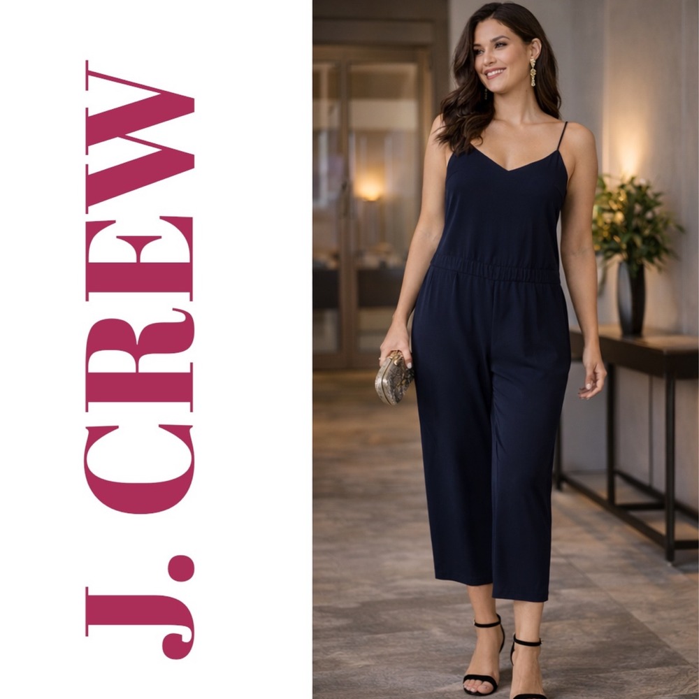 J.Crew Navy Silk Jumpsuit Minimalist Office-to-Evening Capsule Wardrobe, Size 2